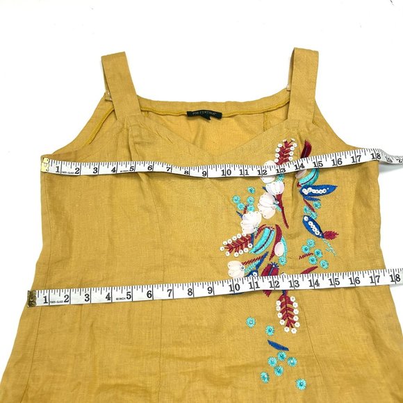For Cynthia Linen Beaded Sequins Floral Sun Dress S Mustard Yellow Embroidered - Picture 5 of 7